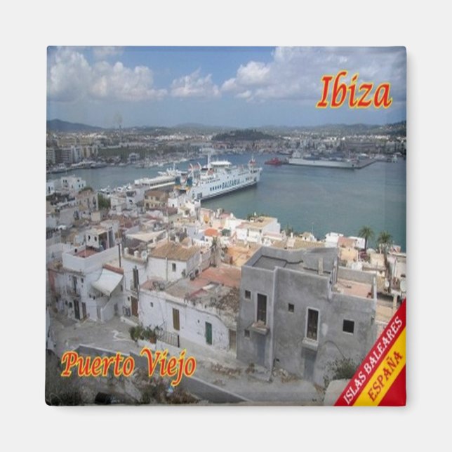 Aimant zES054 EIVISSA Old Town Harbour, Espagne, Fridge (Devant)