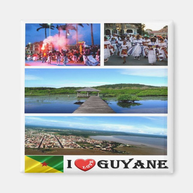 Aimant zGF005 FRANÇAIS GUYANA I Love, Mosaïque, Réfrigéra (Devant)