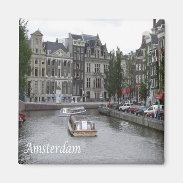 Aimant zNL025 AMSTERDAM, canal avec bateau, Frigo (Devant)