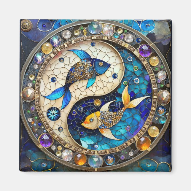 Aimant Zodiac - Poissons de poisson Yin et Yang (Devant)