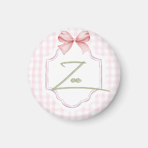 Aimant Zoe personnalisée Baby Girl Nursery Bow&En vichy
