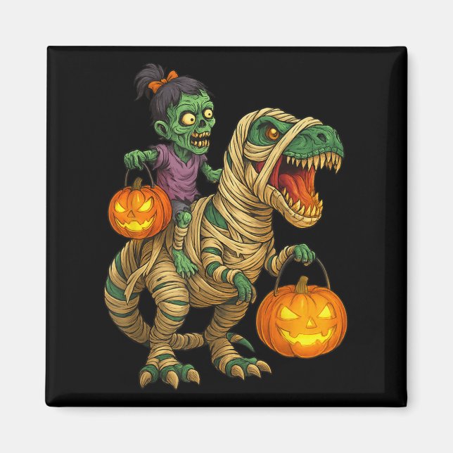 Aimant Zombie Girl Riding maman T Rex Halloween Kids Tri (Devant)