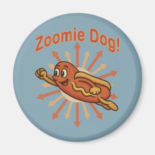 Aimant Zoomie Chien volant Hot Dog Cartoon - Fun Retro