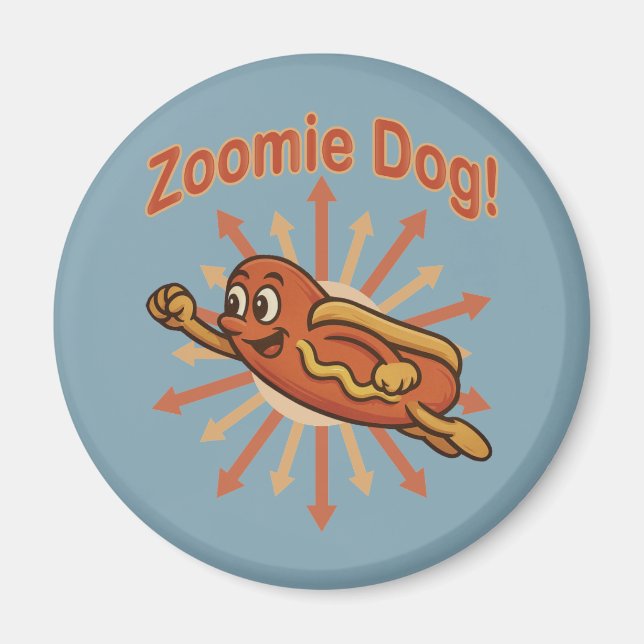 Aimant Zoomie Chien volant Hot Dog Cartoon - Fun Retro (Devant)