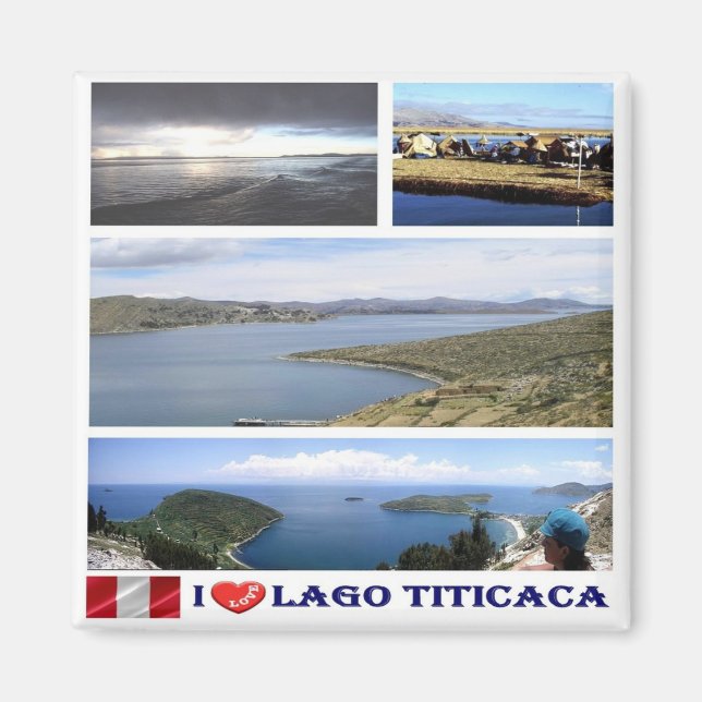 Aimant zPE010 LAC TITICACA I Love, Mosaic, Pérou, Réfrigé (Devant)