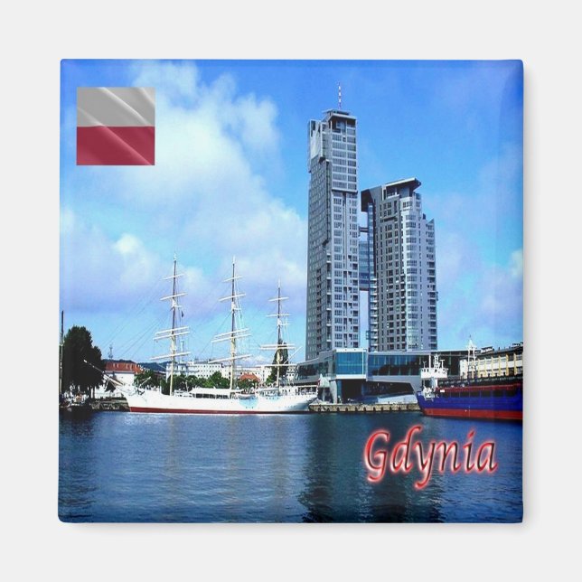 Aimant zPL017 GDYNIA panorama, Pologne, Europe, Fridge (Devant)