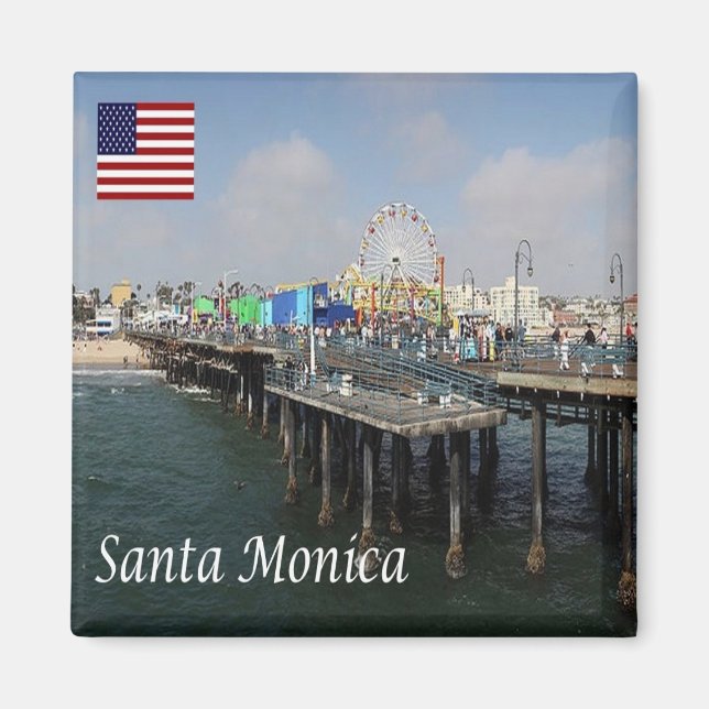 Aimant zUS200 PÈRE NOËL MONICA, Panorama, Californie, Réf (Devant)