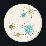 Aimants atomiques Iconiques<br><div class="desc">Ce motif à aimants ronds étoilés ioniques propose des sursauts atomiques emblématiques. C'est vrai ! L'ancienne école, arrière - plan crème avec des taches d'or est la toile de fond parfaite pour le céleri turquoise, apaisant, et les cercles kitsch vert poire. Les taches de couleur sont sporadiquement placées dans différentes...</div>