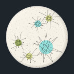 Aimants atomiques Iconiques<br><div class="desc">Ce motif à aimants ronds étoilés ioniques propose des sursauts atomiques emblématiques. C'est vrai ! L'ancienne école, arrière - plan crème avec des taches d'or est la toile de fond parfaite pour le céleri turquoise, apaisant, et les cercles kitsch vert poire. Les taches de couleur sont sporadiquement placées dans différentes...</div>