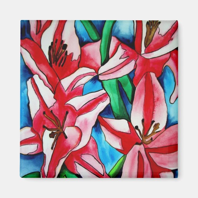 Aimants d'art de fleurs de jour lily rose vif (Devant)