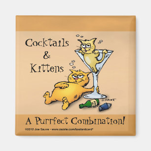 Aimants en or de dessin animé Cocktails & Chatons