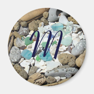Aimants monogramme Coquillages Verre de mer Bois f