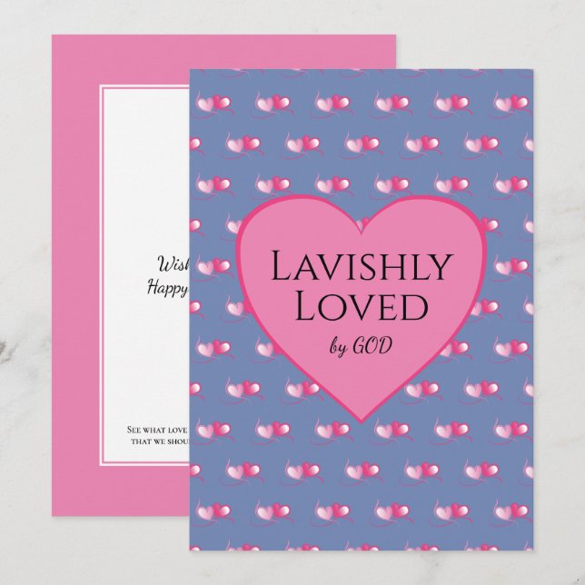 AIMÉ PAR DIEU Coeurs roses Personnalisé Blue Valen (Devant / Derrière)