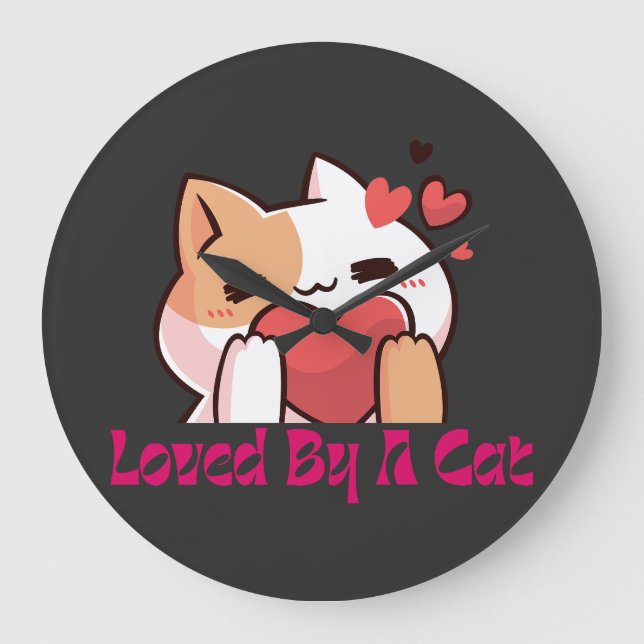 "Aimé par un chat horloge murale kawaii chat"  (Recto)