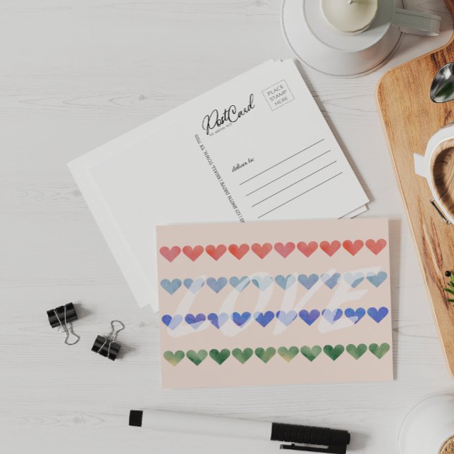 Aimer Aquarelle Coeurs Rétro Dites Bonjour Carte P (Créateur téléchargé)