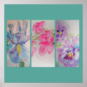 Aimer Fleurs Floral Aquarelle Turquoise Poster