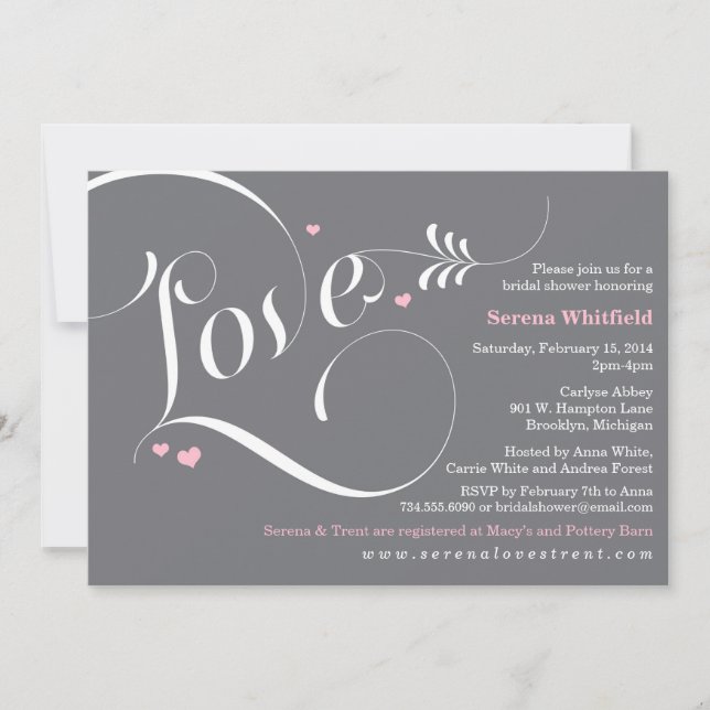 Aimer Invitation de douche nuptiale, Élégant gris  (Devant)