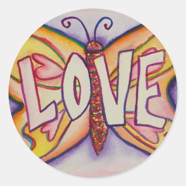 Aimer Mot Papillon rose Autocollants personnalisés (Devant)