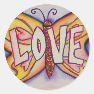 Aimer Mot Papillon rose Autocollants personnalisés