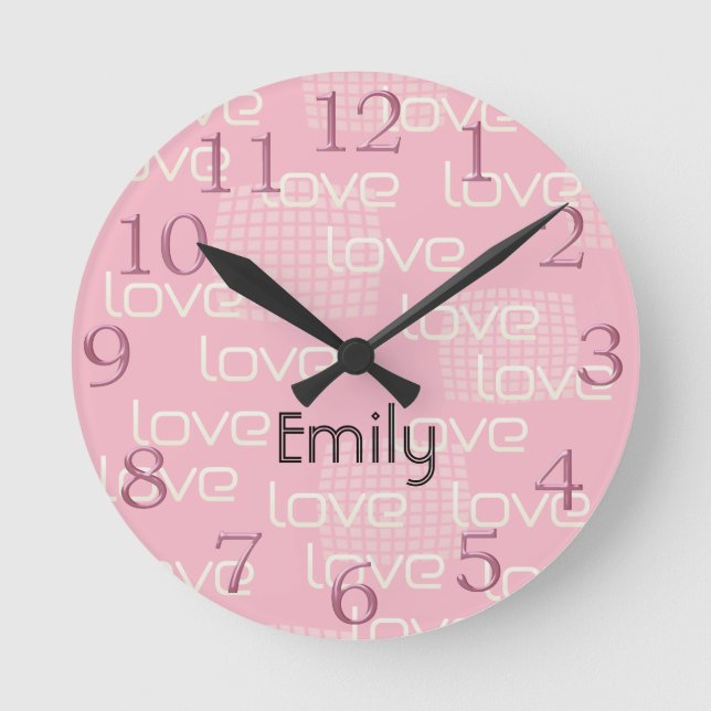 Aimer rose mignon Ajouter un nom Horloge murale (Recto)