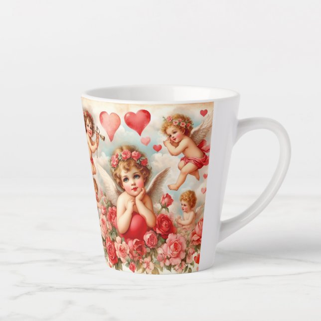 Aimer Roses roses Coeurs Anges Latte Mug (Droite)