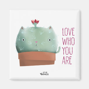 Aimez Qui Vous Êtes Cactus Chat — Magnet Carré
