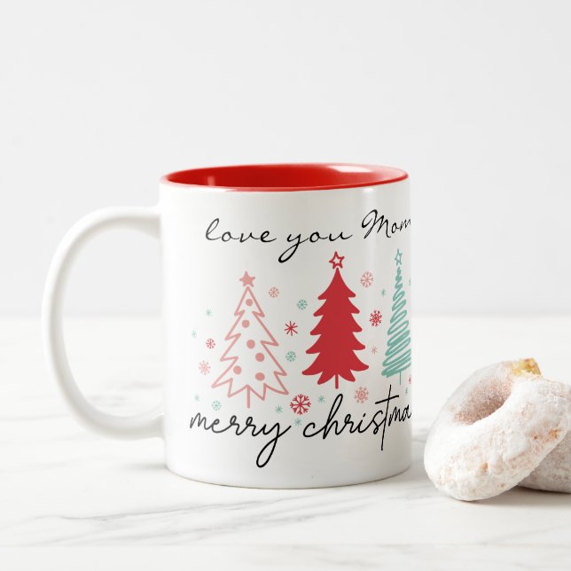 Aimez-vous maman Noël Arbre de neige Mug (Avec donut)