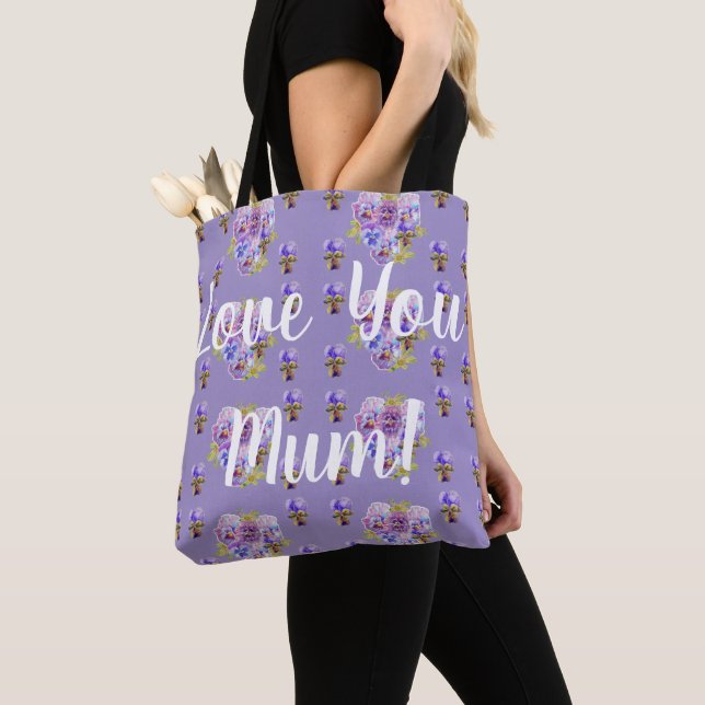 Aimez-vous maman Shabby Purple Pansy Sac fourre-to (De près)