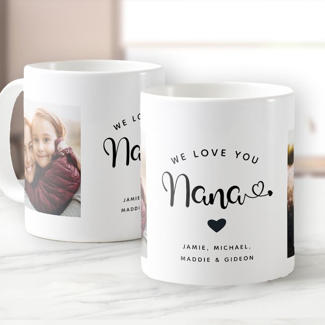 Aimez-vous Nana Hearts Custom Two Photo Coffee Mug (Créateur téléchargé)