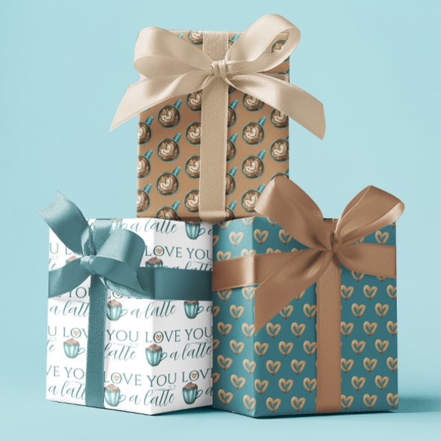 Aimez-Vous Un Feuillet Papier En Latte Enveloppant (Let your Valentine know how much you love them with these, "Love you a latte" wrapping paper sheets!)