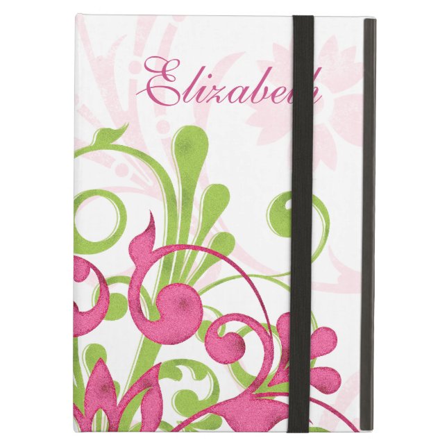 Air Coque floral vert rose personnalisé iPad Folio (Devant fermé)