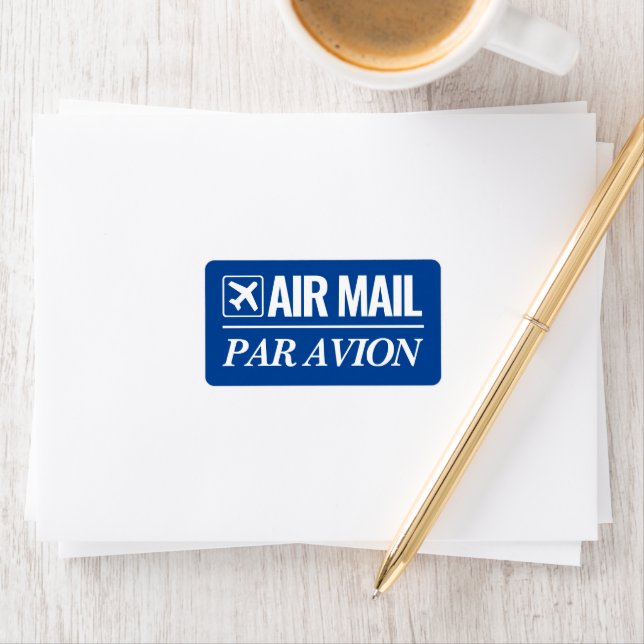 Air Mail / Par Avion petits étiquettes postaux ble (En situation)