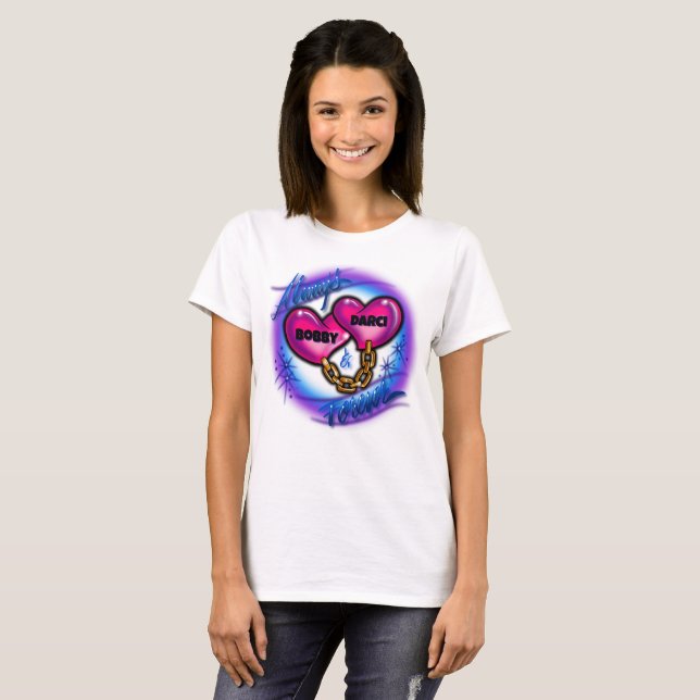 Airbrush coeurs chaîne valentines T-Shirt (Devant entier)