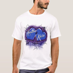 Airbrush double coeur en briques bleues T-shirt