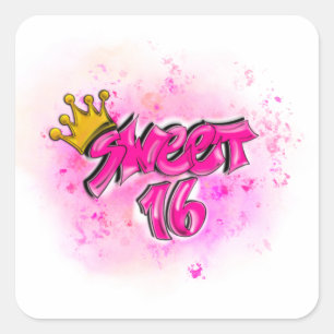 Airbrush Sweet 16 Stickers Rose Anniversaire