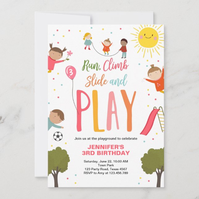 Aire De Jeux Anniversaire Fête Invitation Dans Le  (Devant)