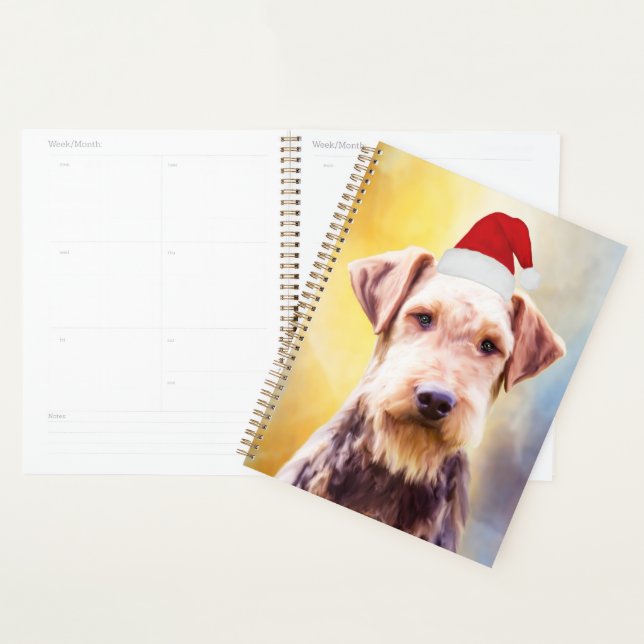 Airedale Chien Noël Santa Hat Art Portrait (Devant avec enveloppe)