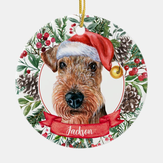 Airedale Terrier Custom Père Noël Ornement de Noël (Devant)
