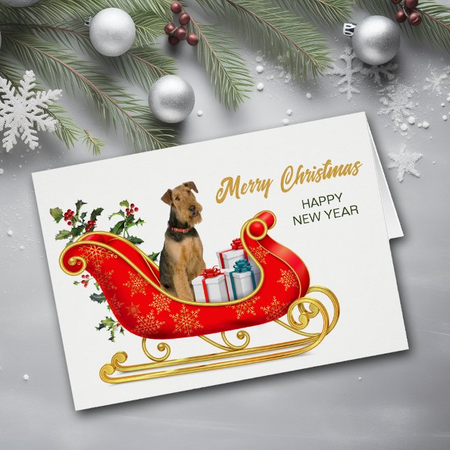 Airedale Terrier Dog Christmas Sleigh Carte de vac (Créateur téléchargé)