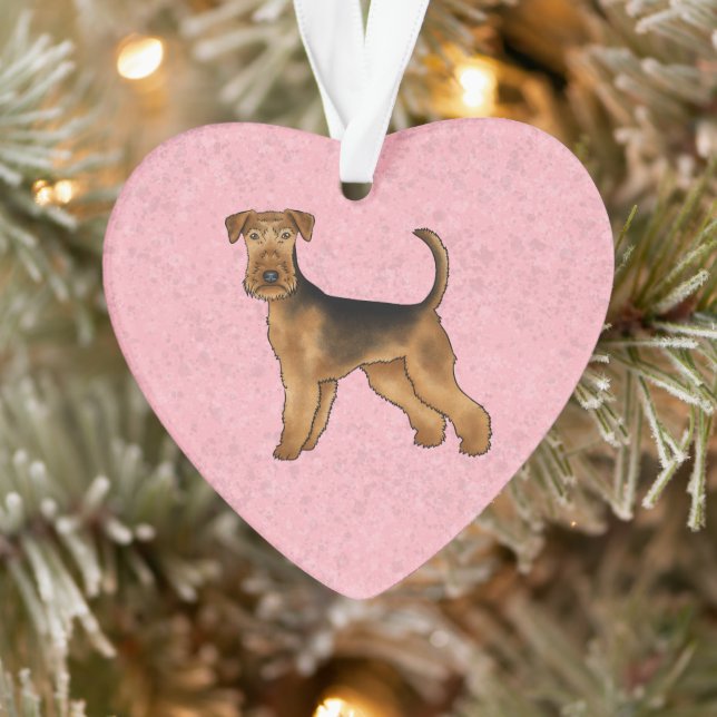 Airedale Terrier mignon Dessin Sur Chien Rose (Arbre)