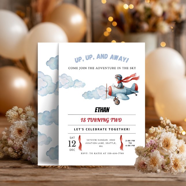 Airplane Birthday Invitation | Up Up and Away (Créateur téléchargé)