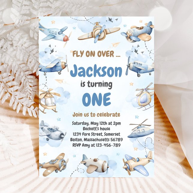 Airplane Fly On Over Boy Birthday Invitation (Créateur téléchargé)