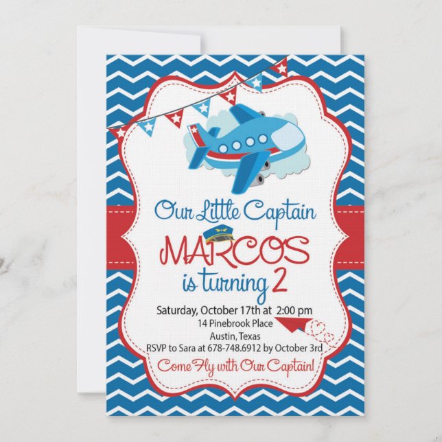 Airplane theme birthday invitation for boys (Devant)