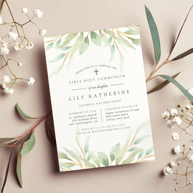 Airy Botanical First Holy Communion Invitation (Créateur téléchargé)