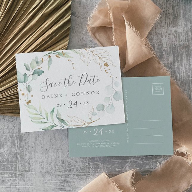 Airy Greenery Horizontal Enregistrer la date Carte (Créateur téléchargé)