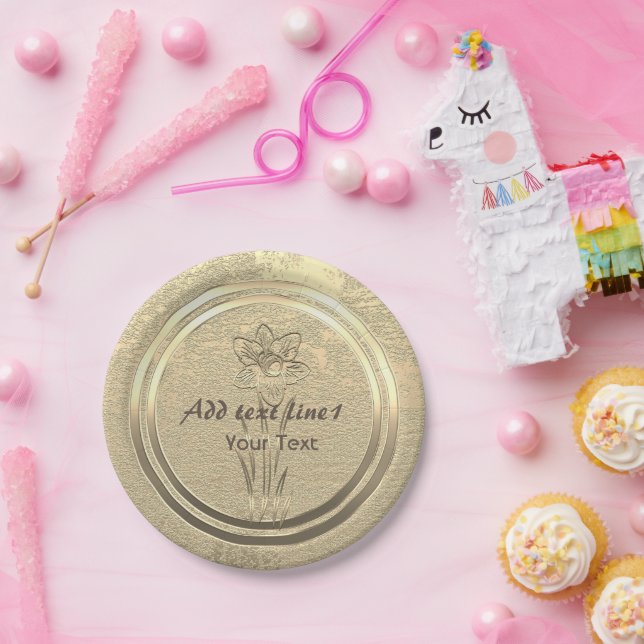 Ajouter des assiettes en papier jonquille or texte (Fête)