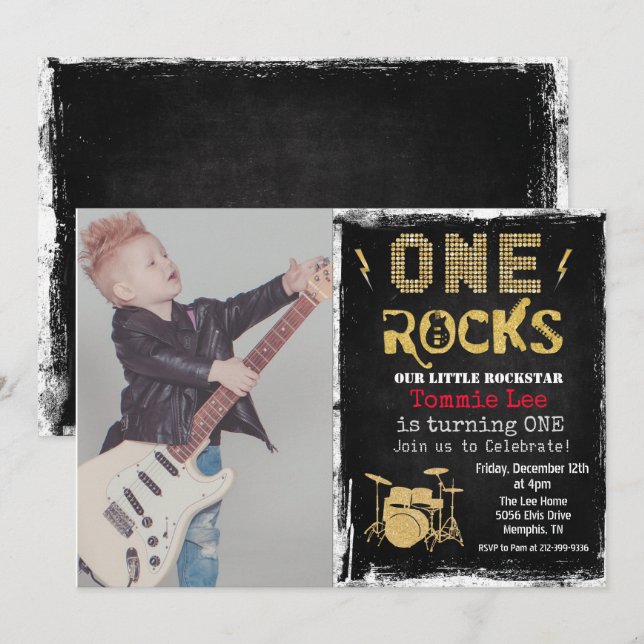 AJOUTER LA PHOTO Rockstar Drumset 1er Invitation a (Devant / Derrière)