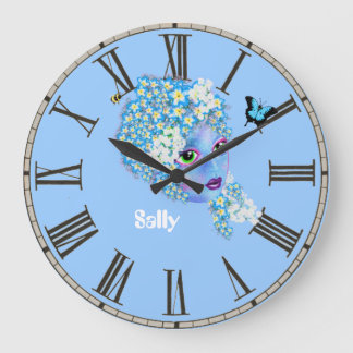 Ajouter le nom Flower Horloge fée, girly joli bleu