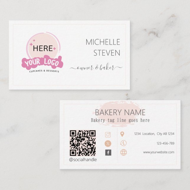 Ajouter Logo Boulangerie rose pâle Carte de visite (Devant / Derrière)