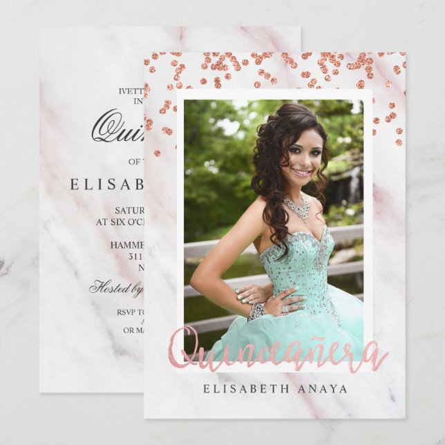 AJOUTER PHOTO - Invitation Moderne de Quinceanera (Devant / Derrière)